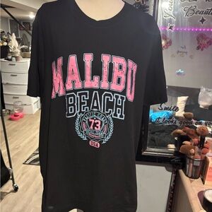 Malibu Beach Graphic Tee - Black with Pink & Light Blue